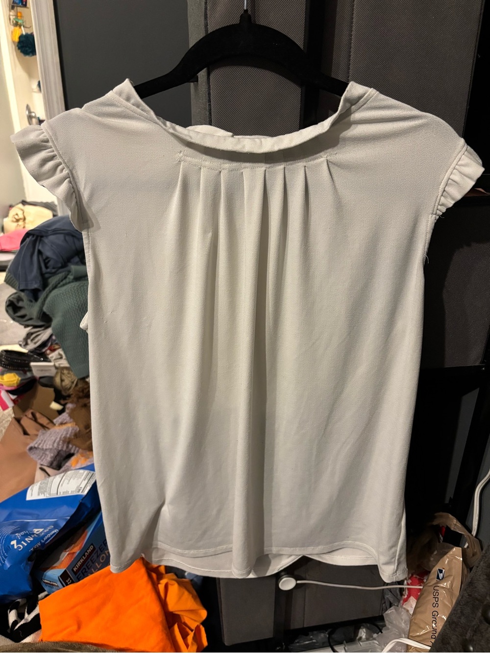 Light Cream Womens Cap-Sleeve Blouse Large